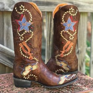 SUPER RARE OLD GRINGO SWAROVSKI YE HAW Western Motif Boots Size 7.5